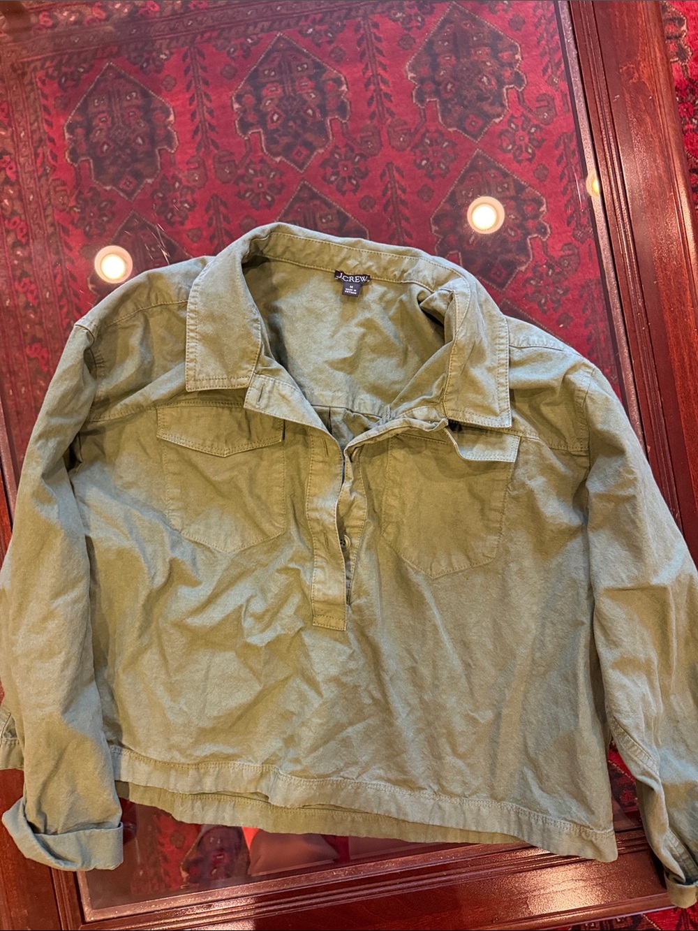 J. Crew Olive Utility Popover Top